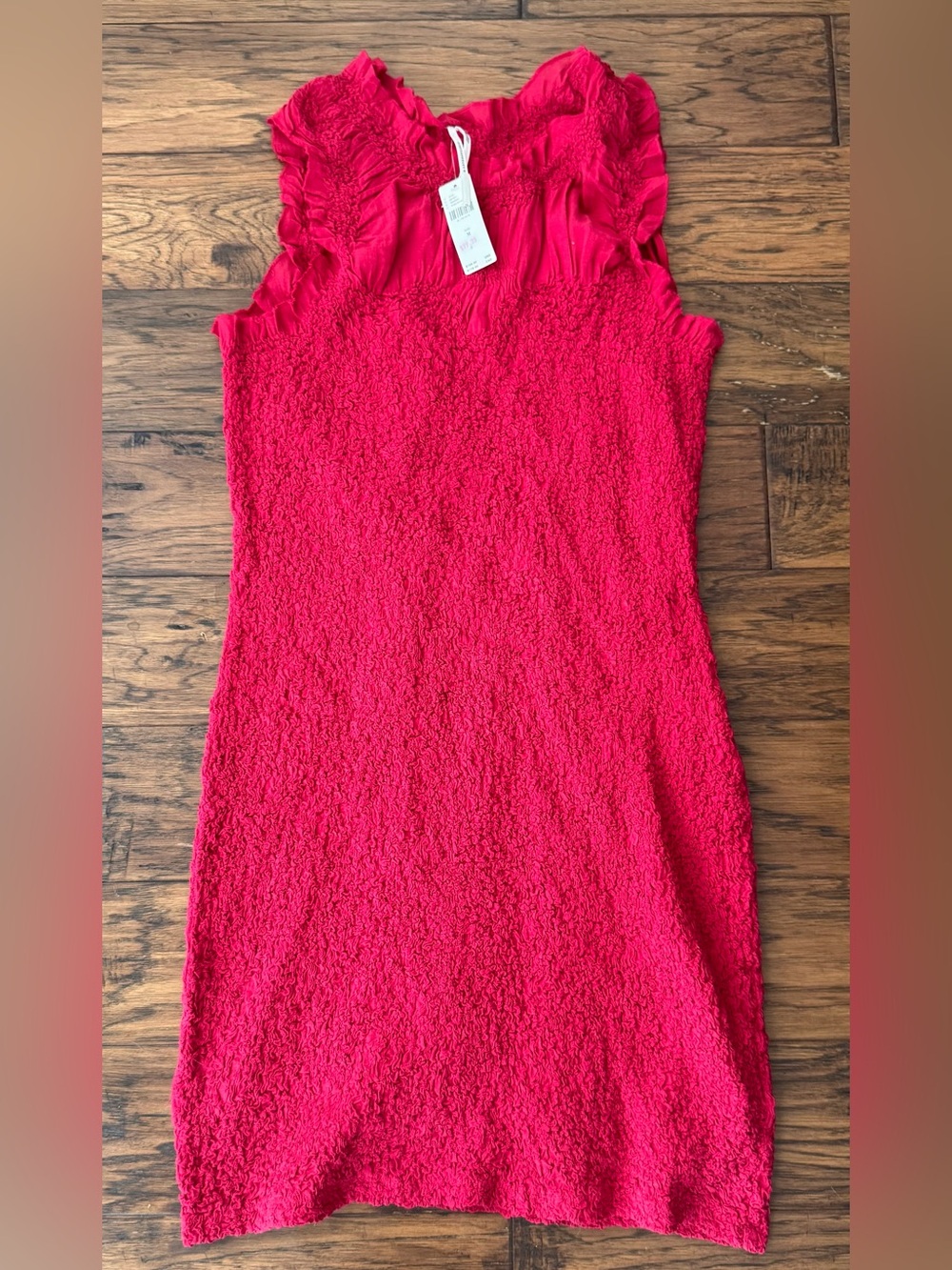 Anthropologie size M Sleeveless Ruffle Neck Textured Pink Women's Dress NWT
